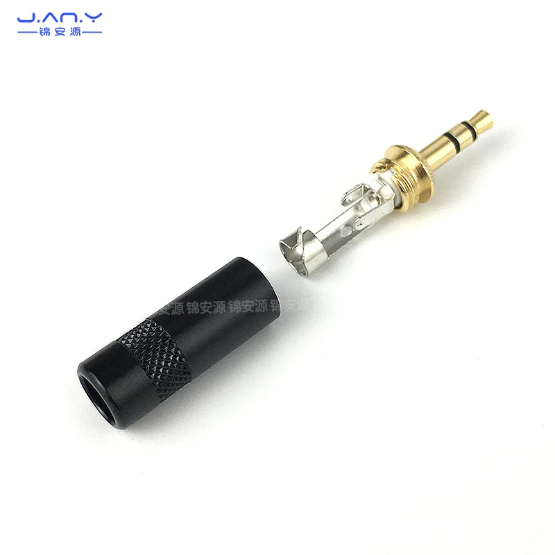 Fiche mâle à double canal tout cuivre, petite tête de connexion évitée à trois cœurs, type de fil soudé, borne de fil audio AUX, 3.5mm