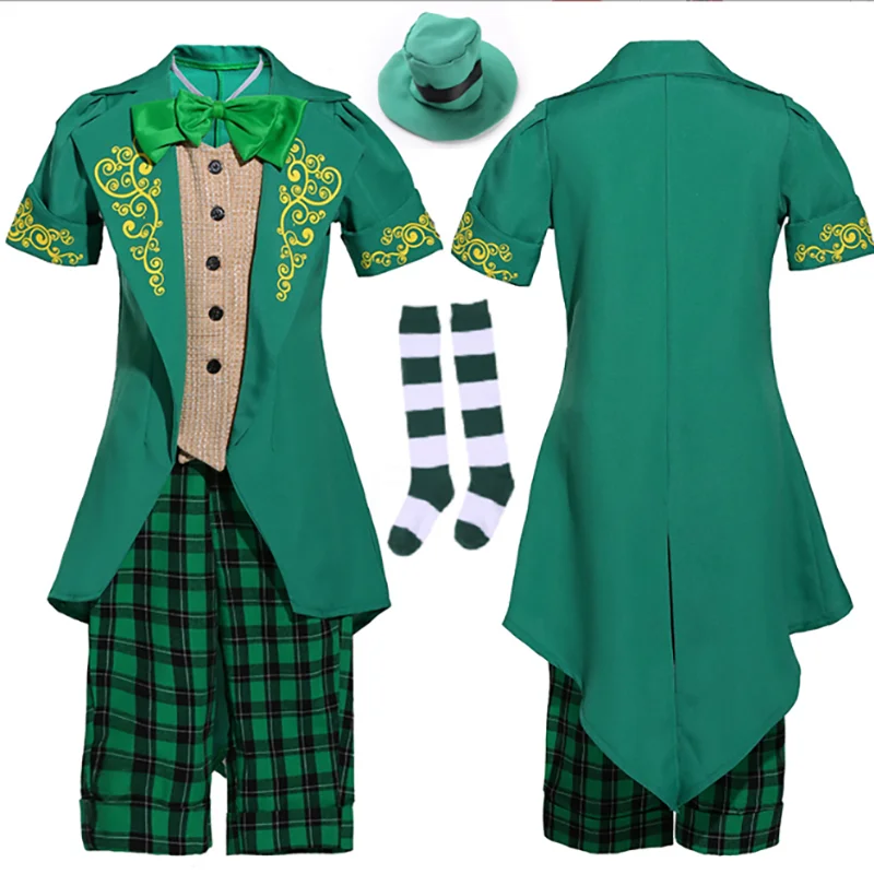 Fantasia Mädchen Kinder St. Patrick's Day Cosplay Kostüm Glücksbringer Thema Outfit für Kinder Karneval Irland Kobold Kostüm