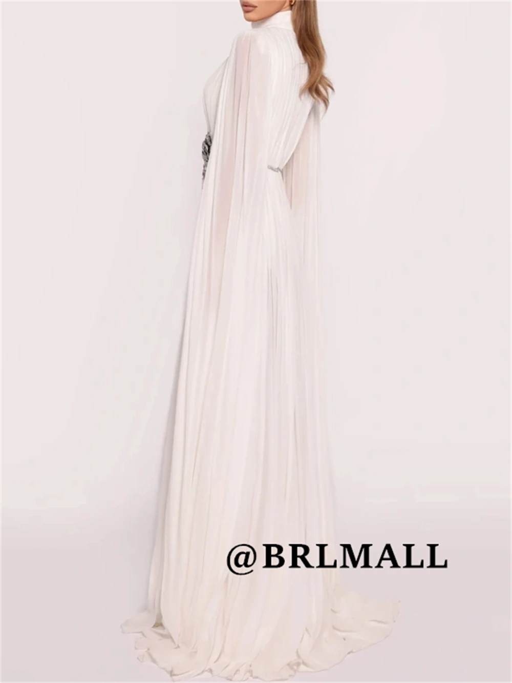 فستان سهرة رسمي طويل برقبة عالية من BRLMALL 2025 مع تفاصيل زهور مطرزة ورقبة شال طويلة فساتين لحضور الحفلات الموسيقية فستان حفلات كوتور