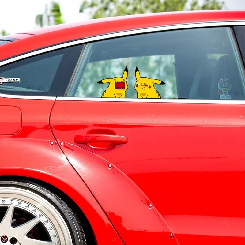 Autocollants de dessin animé Pikachu pour voiture électrique, autocollants mignons pour moto, matériel de voiture, pack de paires