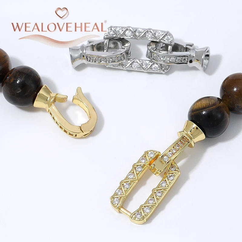 18K vergoldeter Messing-Verschluss mit quadratischer geometrischer Perlenverbindung und Mikro-Pavé-Zirkonia für die Herstellung von DIY-Armbändern, Halsketten und Schmuck. – Detail 15
