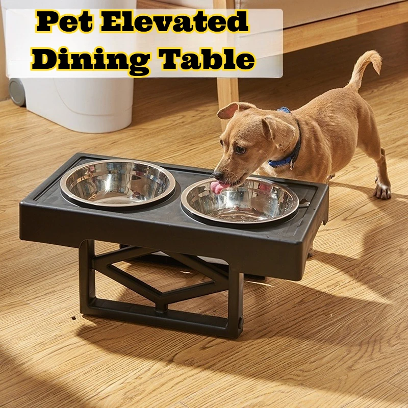 

Adjustable Raised Dog Bowl Stainless Steel Dual Dish Anti Tip Feeder Large Breed Pets Cat Dog Food Home Water Bowls Stand Higher