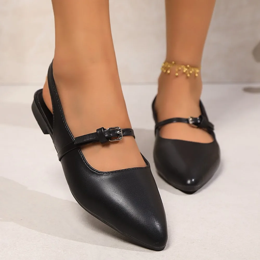 2025 neue Bling Frauen Sandale Mode Spitz Flach Slip auf Damen Elegante Slingback Schuhe Med Ferse Flache Schuhe