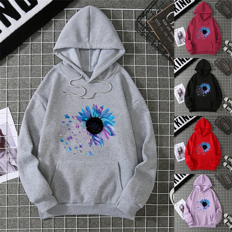 2025 جديد الخريف الشتاء عباد الشمس الجرافيك قميص للنساء أزهار لطيفة طويلة الأكمام السيدات بلايز في سن المراهقة الفتيات هوديس فضفاض غير رسمي #1