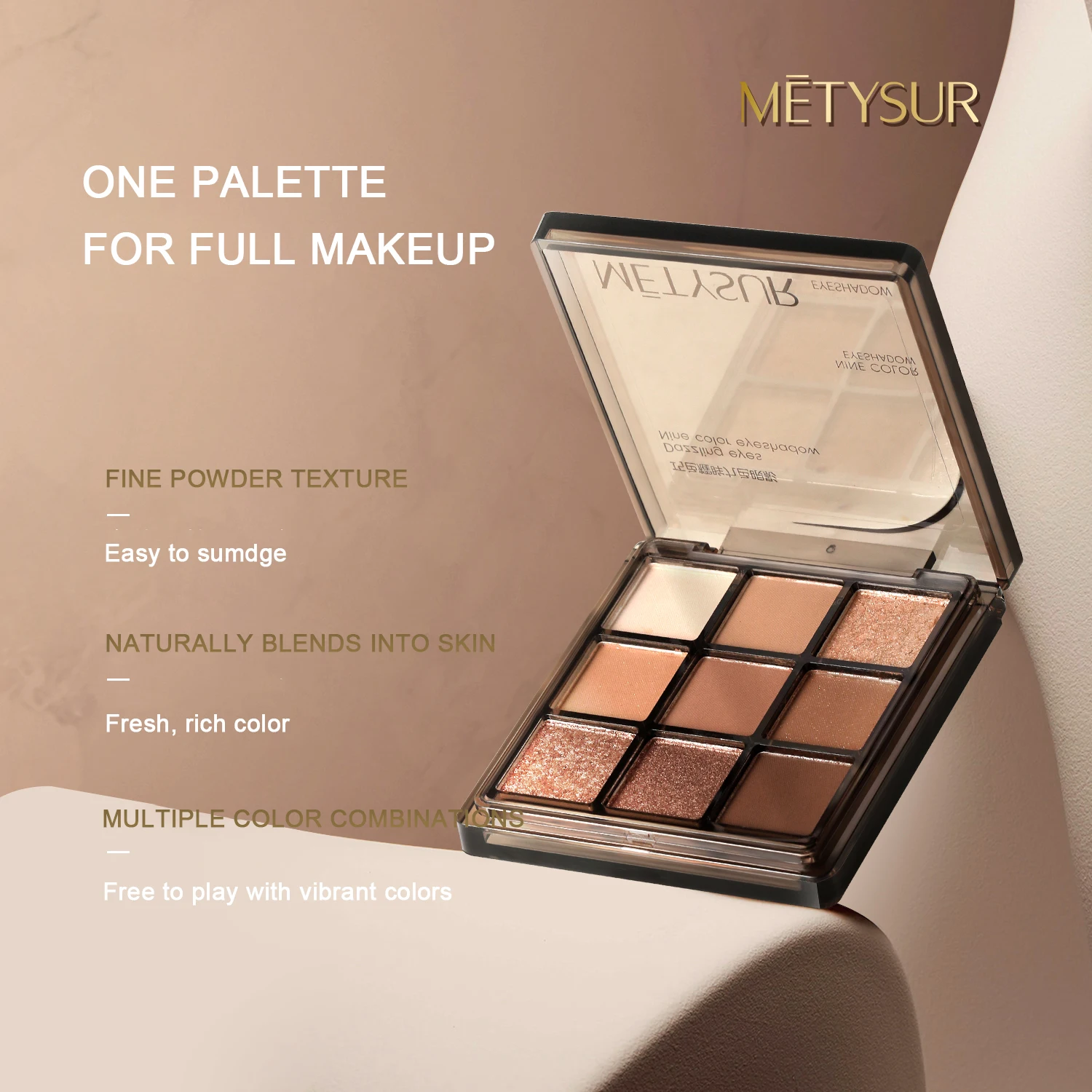 Metysur 9 couleurs fard à paupières Palette mat miroitant poudre Fine terre marron facile à appliquer maquillage des yeux