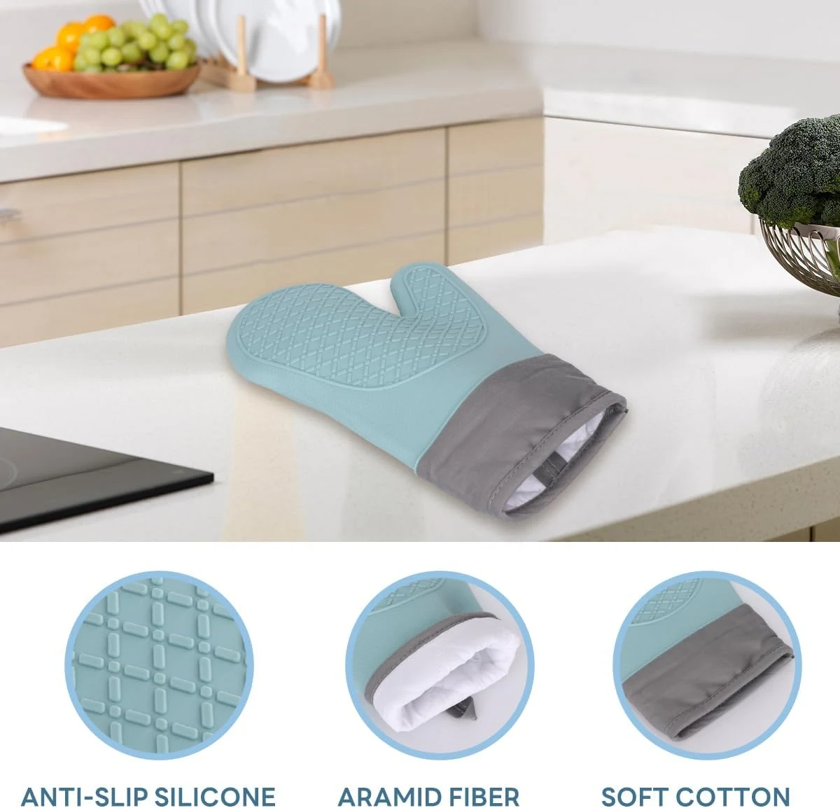 Oven Gloves, 1/2Pcs Thickened Silicone Insulation Gloves, Home Kitchen Baking High Temperature Resistance 600F, Non-Slip Soft