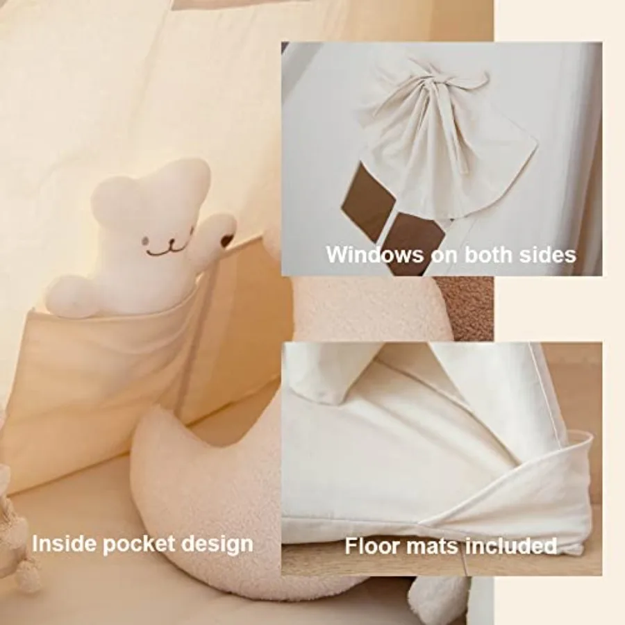 Tipi Tent voor met Gewatteerde Mat Opvouwbare Tone Speeltenten voor Meisje en Jongen Canvas Tepee Speelhuisje voor Kind Binnen Buiten