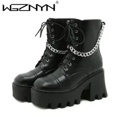 Women's Boots Chunky Hee Ladies Shoes Platform Zipper Buckle Leather Booties Punk Women Shoes Trend 2025 Sneakers Ankle Boots