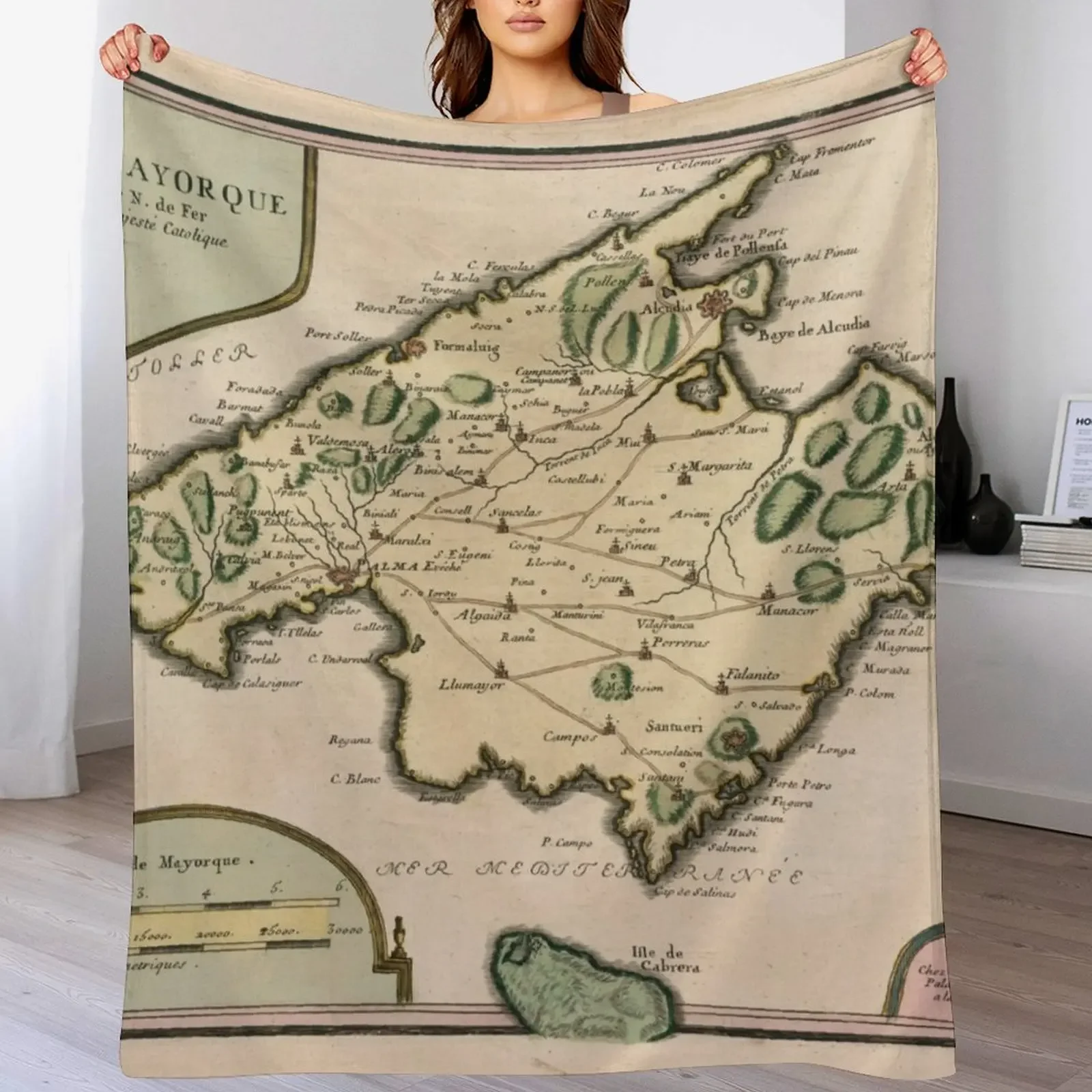 

Vintage Mallorca Island Map (1715) Throw Blanket blankets and throws Soft Beds sofa bed Designers Blankets