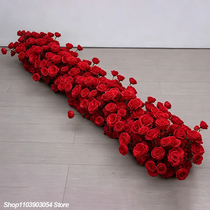 Künstliche weiße Rosen-Hortensien-Blumenreihe, langer Tischläufer, Hochzeits-Hintergrunddekoration, Blumenarrangement, Party-Requisiten, Tischdekoration – Detail 4