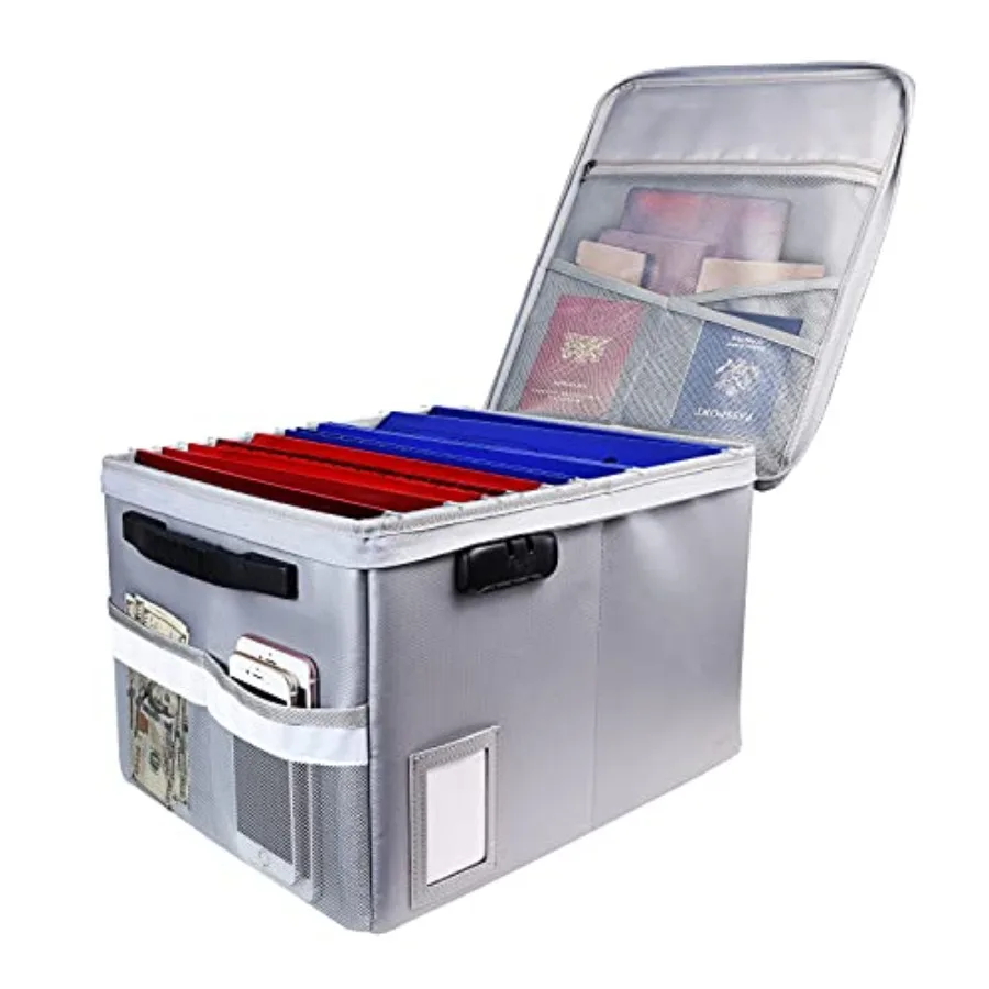 

Fireproof Document Box Fireproof Organizer Safe Box with Lock Portable Office Storage Cabinet for Hanging Letter/Legal Size Fol