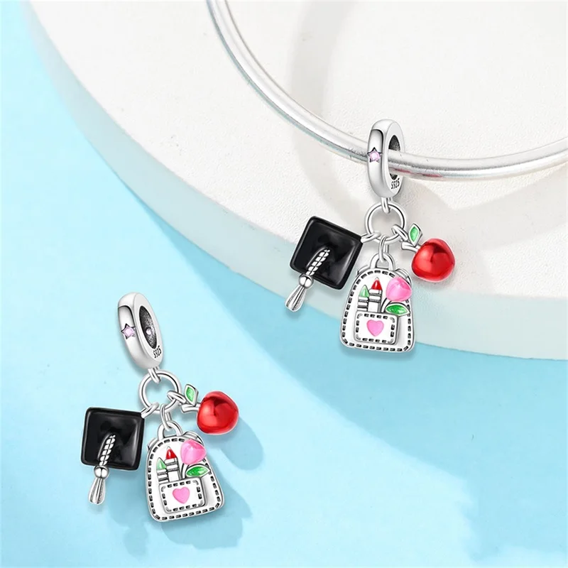 

925 Sterling Silver Graduation Season CZ Zircon Charms Pendant Fit 3mm Original Bracelet DIY Women Fine Graduation Jewelry Gifts