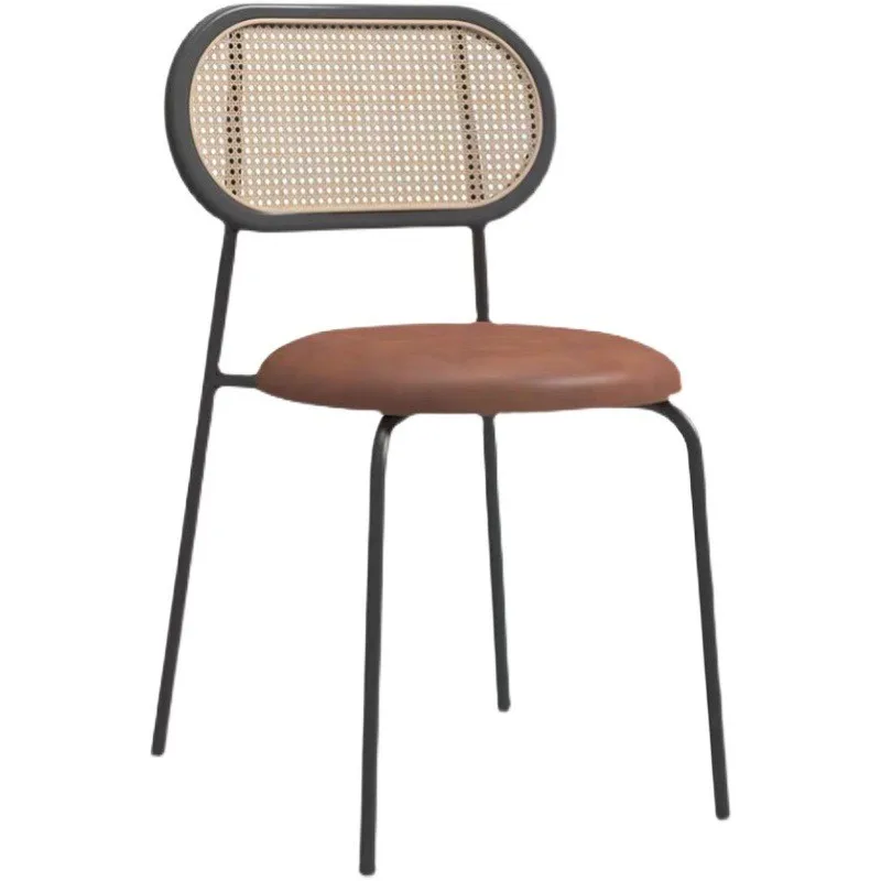 FULLLOVE Nordic Rattan Dining Chair Simple Modern Desk Chair Casual Coffee Chair B&B Wrought Iron Home Restaurant Back Chair New