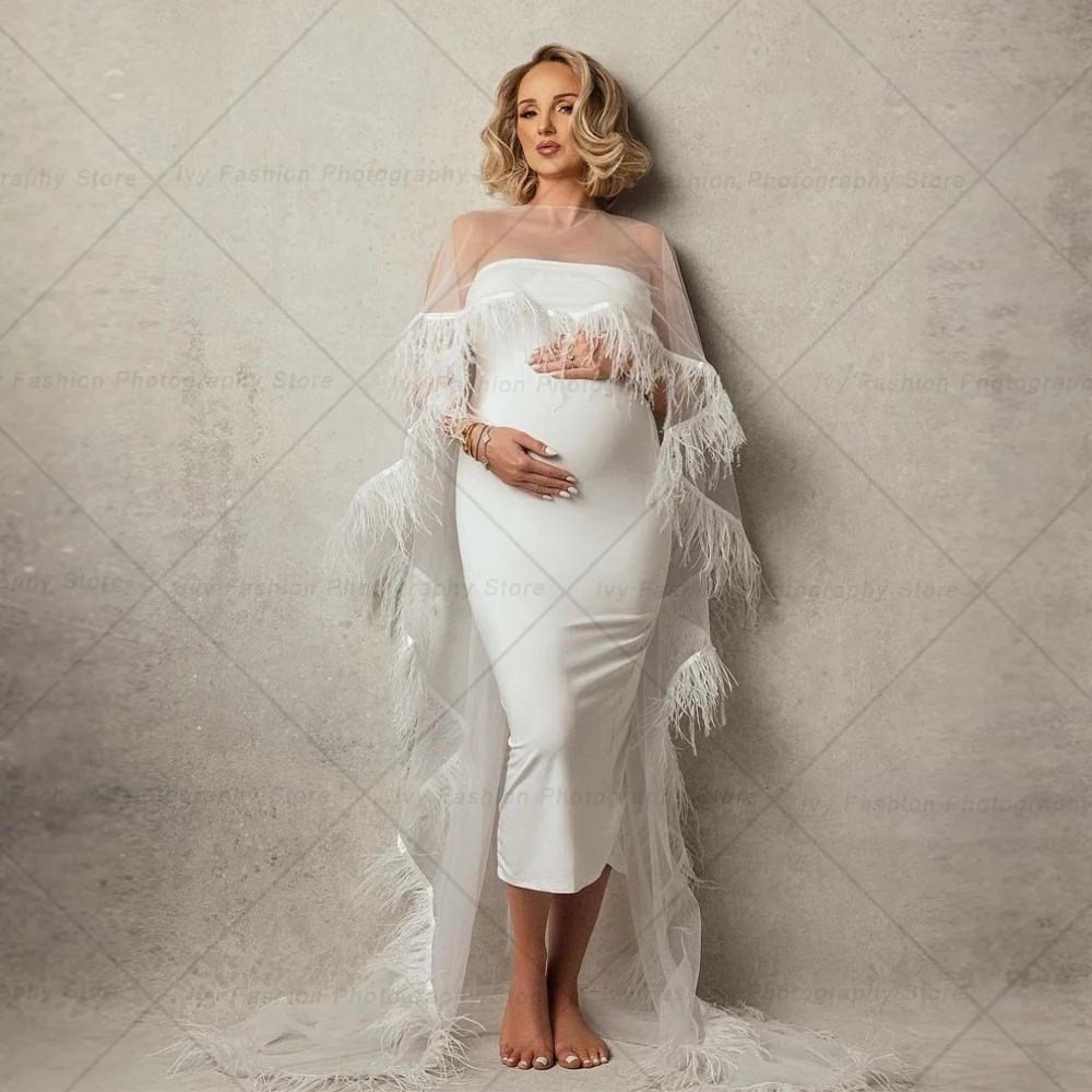 Maternity Photography Props Sexy Transparent Floor Mopping Feather Edged Cloak Pregnant Women Photo Shooting Cape Wear