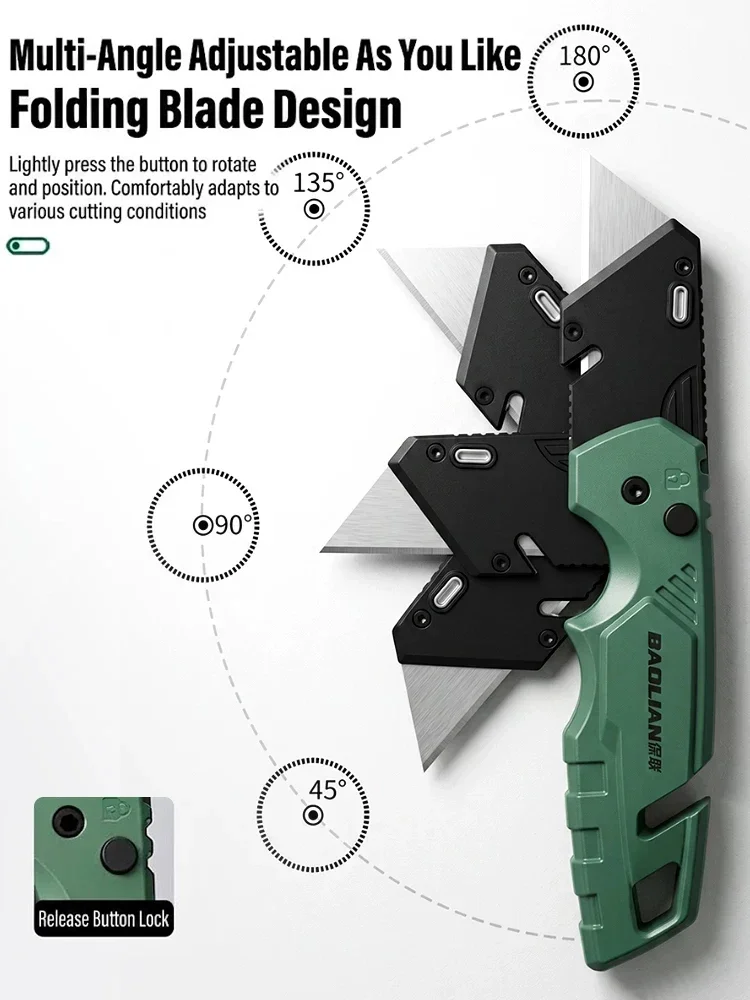 baolian Foldable Aluminum Alloy Art Knife Multi-Function Craft Knife for Home Office Anti-Shock Leather Carpet Cutting Knife
