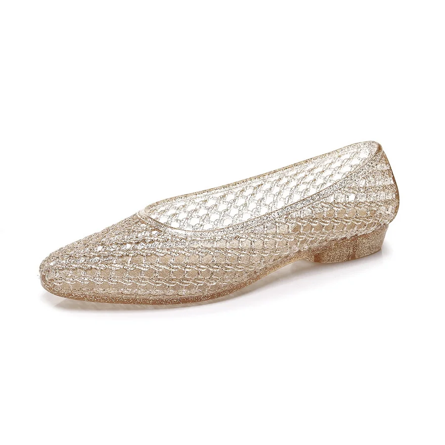 Französische Vintage Geflochtene Jelly-Sandalen für Damen, Spitze Transparente PVC-Ballerinas, Atmungsaktive Runde Zehenpartie, Lässige Alltagsschuhe – Detail 30