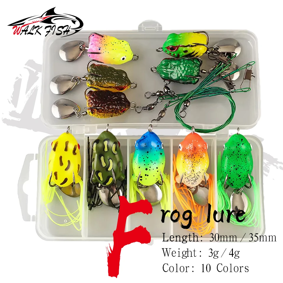 

WALK FISH 1 Set Frog Soft Fishing Lures Set Mini Toad Thunderfrog 3D Eyes Design 2 Hooks Fishing Tackle Artificial Fake Baits