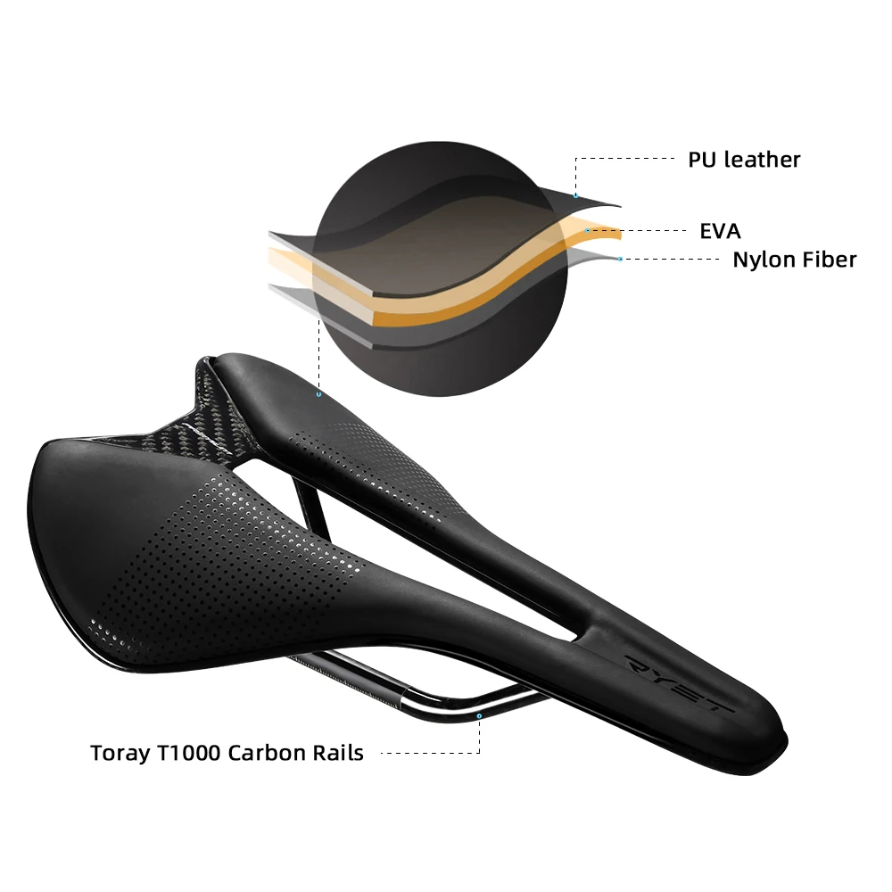 RYET Full Carbon Bike Saddle Ultralight Oval Carbon Rails Seating Saddles Superflow Road Bicycle Seating Cushion Cycling Parts