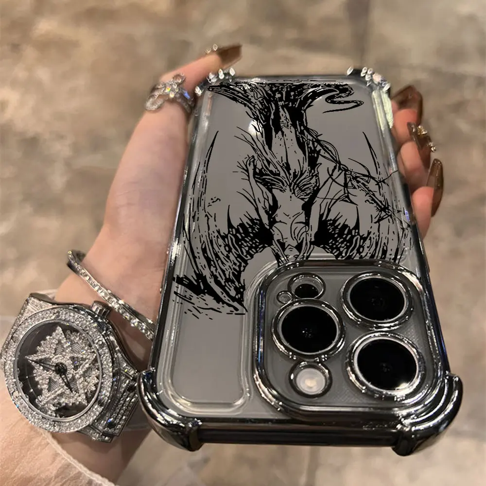luxury bloodsacrifice Black Angel Death demon Plating Case For iPhone 16 15 14 13 12 11 Pro Max X XR XSMax 7 8 Plus Shockproof #4