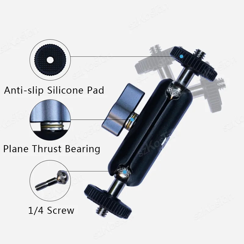 Double Ball head Magic Arm 1/4 inch Screw CNC for SLR Camera Tripod Cage Rig LED Video Light Microphone Field Monitor