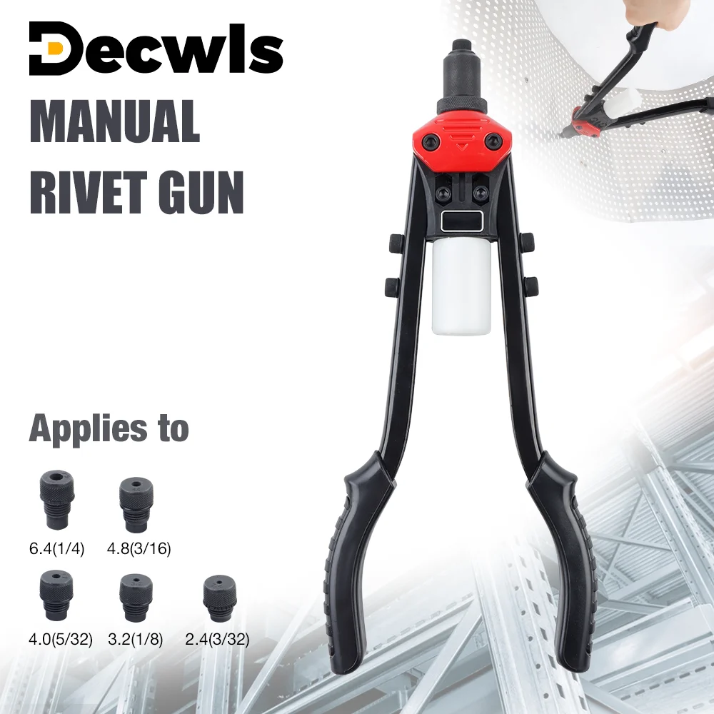 مسدس برشام يدوي مزود بخمس فوهات برشام، مسدس برشام سحب متعدد المواصفات، أداة تثبيت وتوصيل احترافية، مناسب للبراغي مقاس 2.4 مم و3.2 مم و4.0 مم و4.8 مم و6.4 مم #1