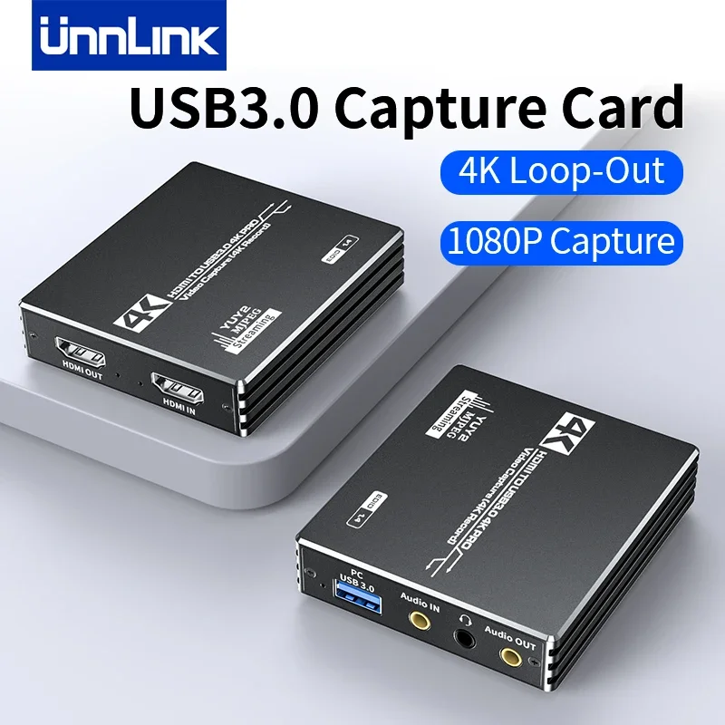 Unnlink 4K HDMI Video Capture Card Loop Out for Game Recording Live Streaming 1080P 60Hz Grabber for PS4/5 Switch