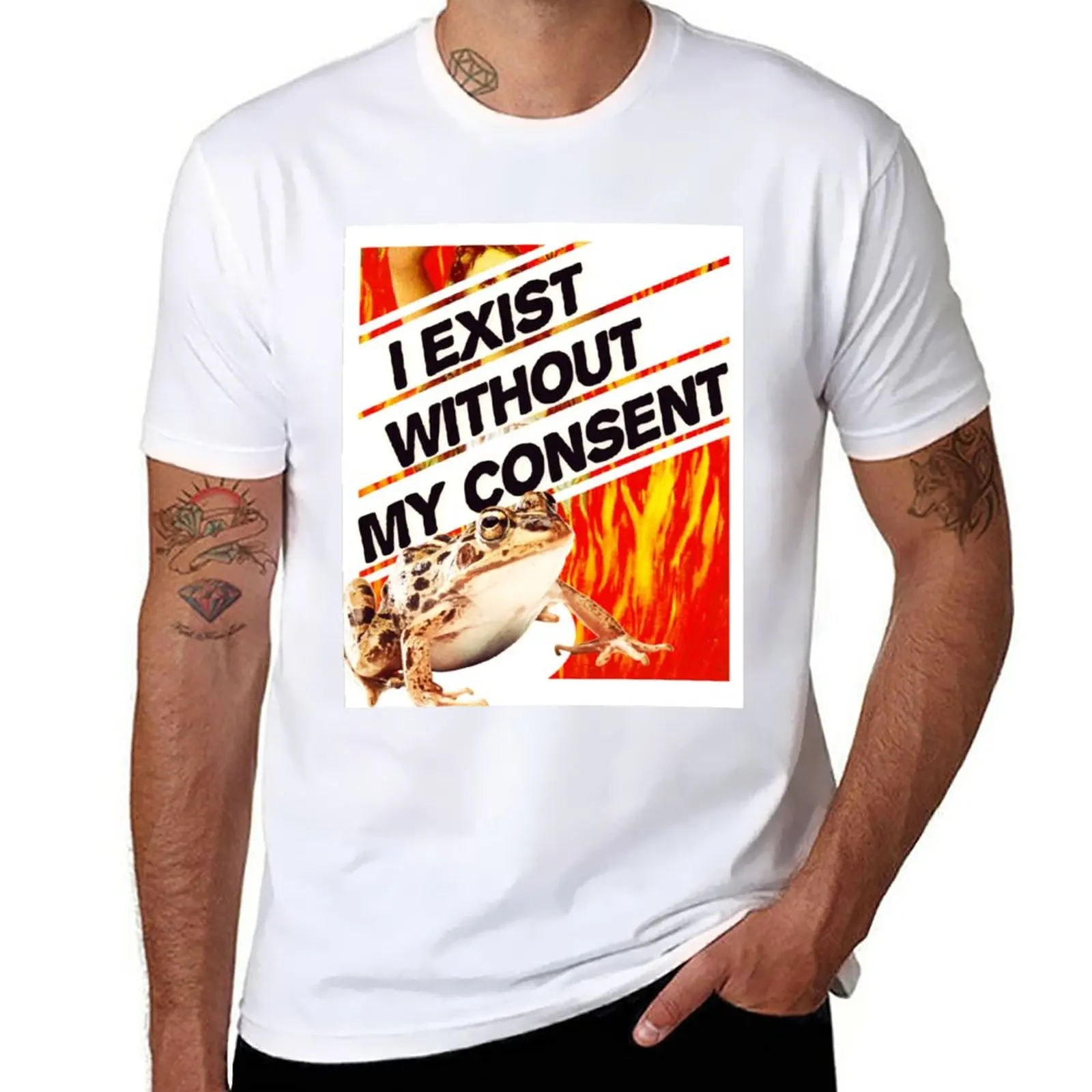 New I Exist Without My Consent Existential Toad Frog Meme T-Shirt tees man clothes mens tall t shirts