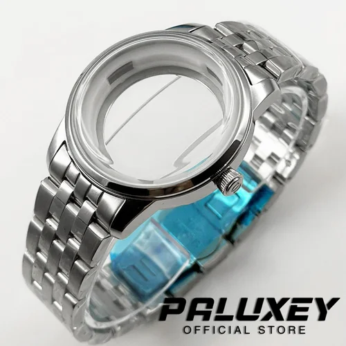 Caja de reloj de acero inoxidable para cócteles, 40MM, compatible con movimiento NH35 NH38, arco de cristal, cubierta trasera transparente, carcasa plateada, esfera de 35mm