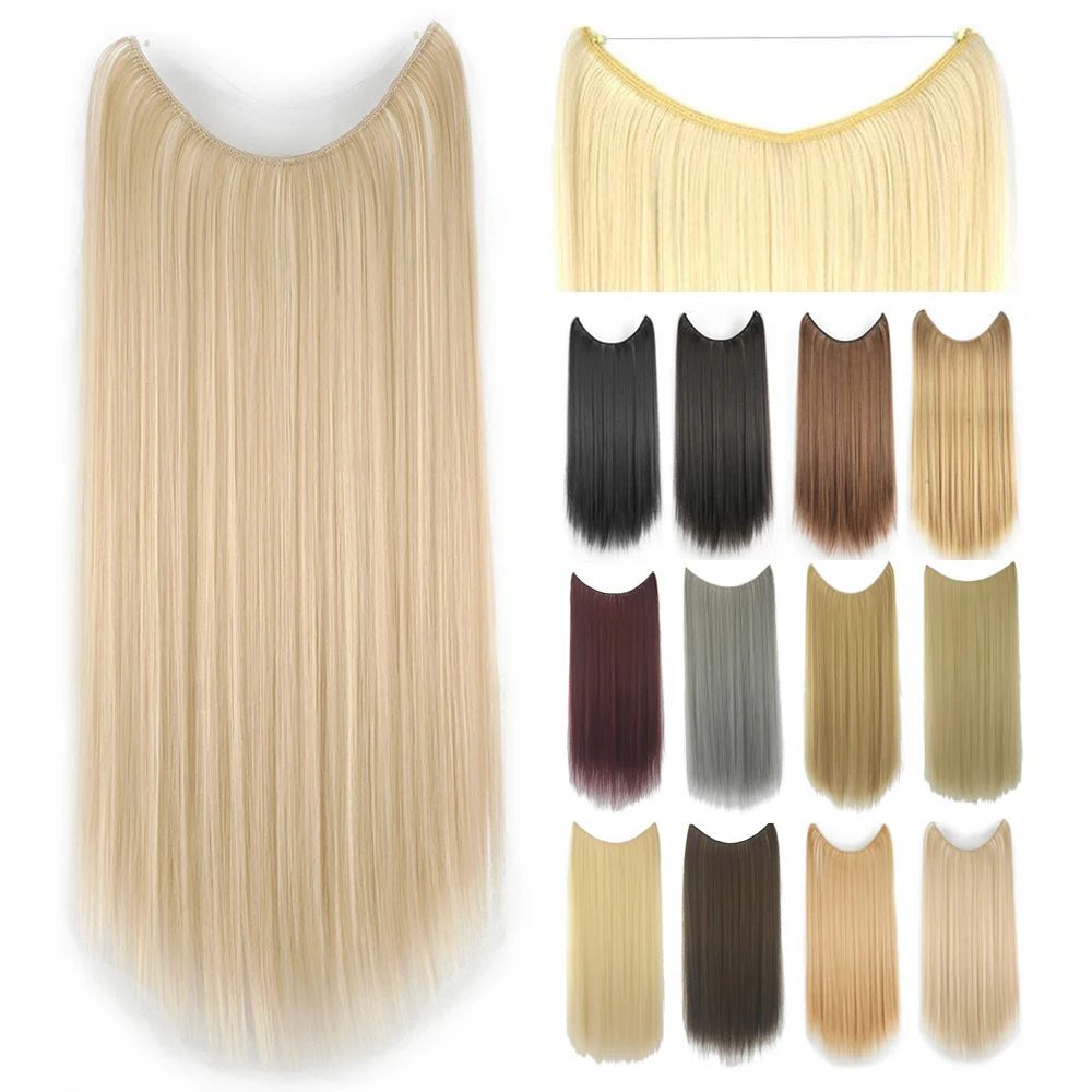 

Soowee Long Straight Blonde Synthetic Hair Extensions Fish Line Invisible Hairpiece Hair Accessories Cabelo Perruque Fake Hair