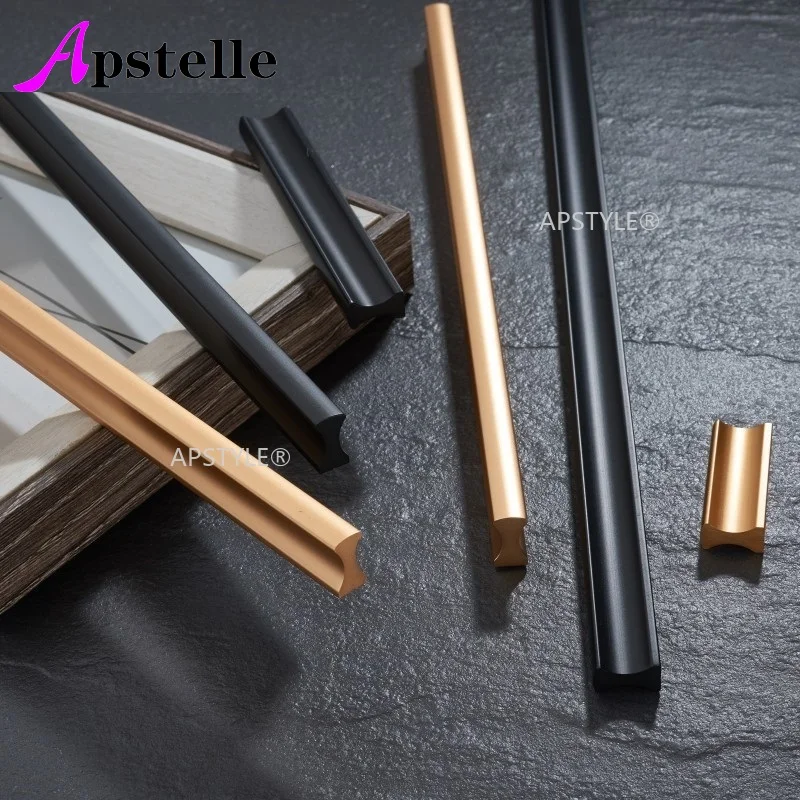 Apstelle Kitchen Cabinet Pull Long Modern Zinc Alloy Silver Black Gold Wardrobe Dresser Knob Cupboard Drawer Hardware Box Handle