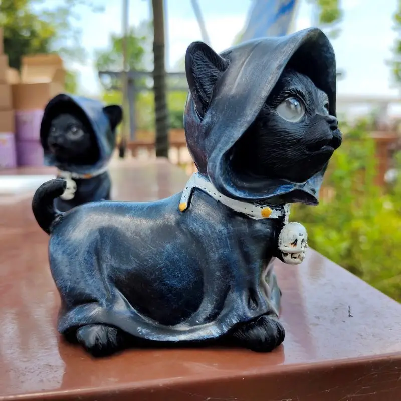 1Pcs Cute Magical Magic Black Cat Resin Crafts Fun Lovely Small Animal Home Desktop Decoration Ornament Festival Birthday Gift