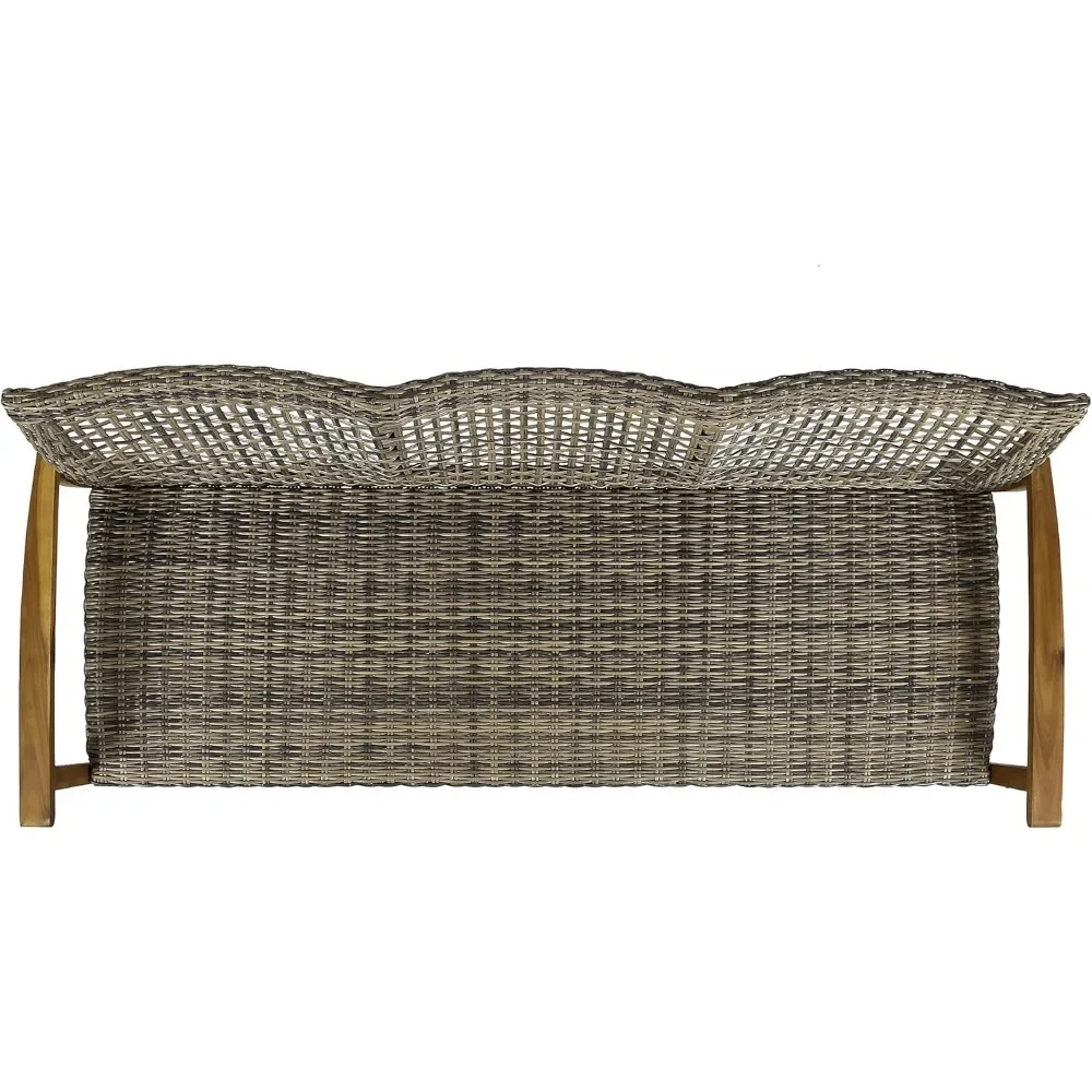 Marcia Outdoor Wood Sofa, Wicker, Natural Stained Finish