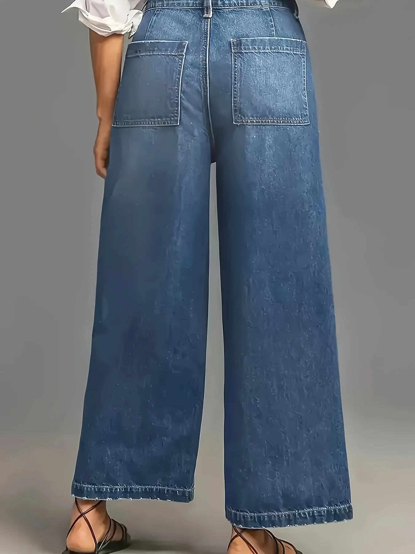 

Women's mid waist casual simple straight leg loose jeans