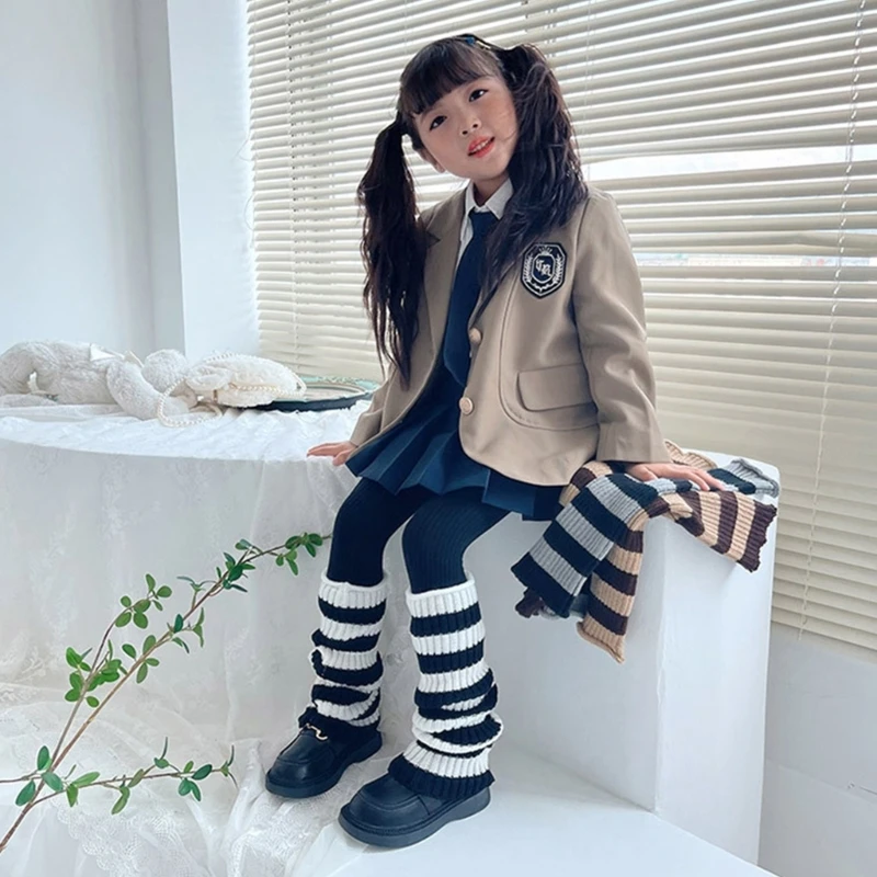 Striped Knee High Socks Sleeve Length Stockings Leg Cover for Fall Winter