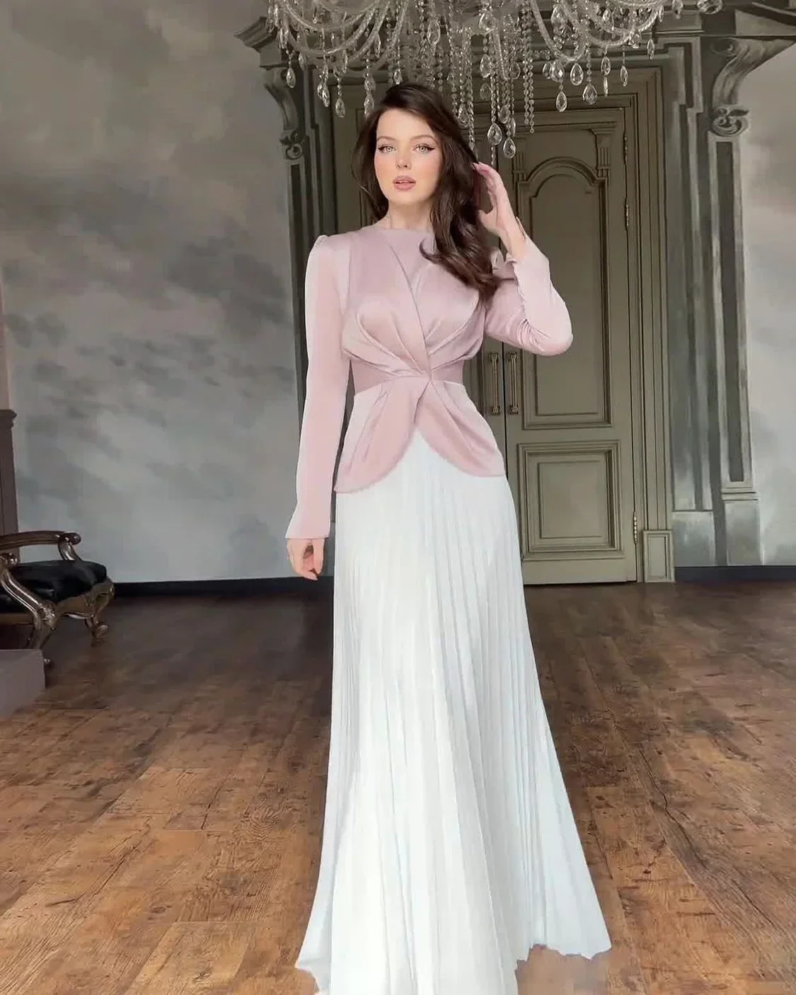 

2025 New Customized Exquisite Chiffon Evening Dresses Temperament Long Sleeves Crew neck Prom Dress Custom Size Special Occasio