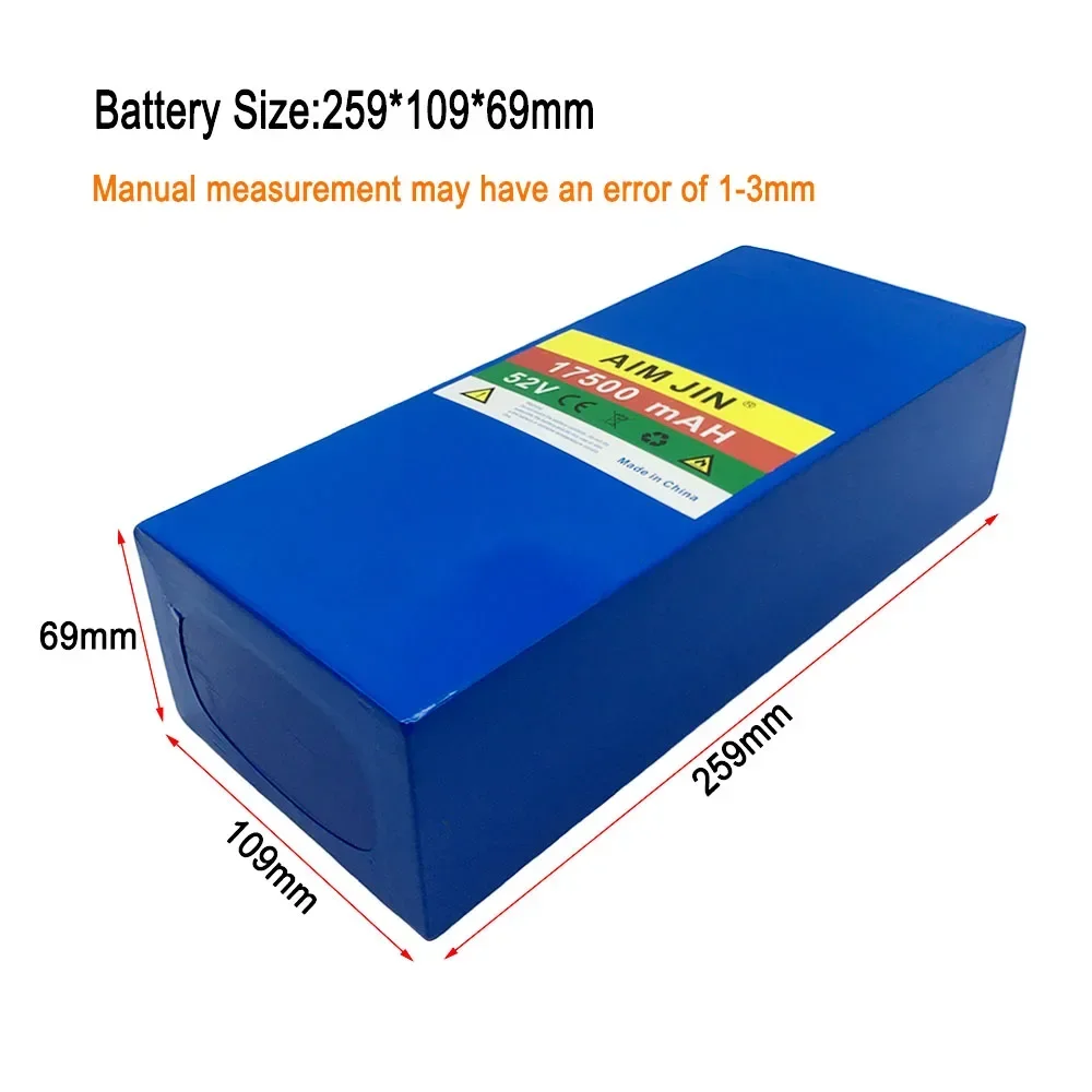 

52V 14S5P 17500mAh 18650 1500W lithium battery, high-power suitable for electric bicycles, scooters+58.8V 2A charger