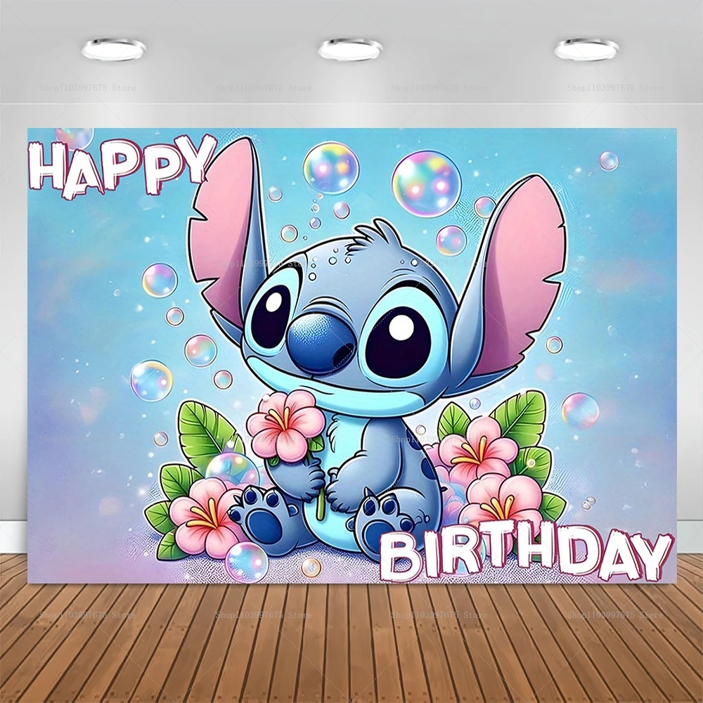 Fondo de fotografía de Lilo & Stitch de Disney, decoración de cumpleaños para niños, suministros para fiestas, pancarta para Baby Shower, estudio fotográfico