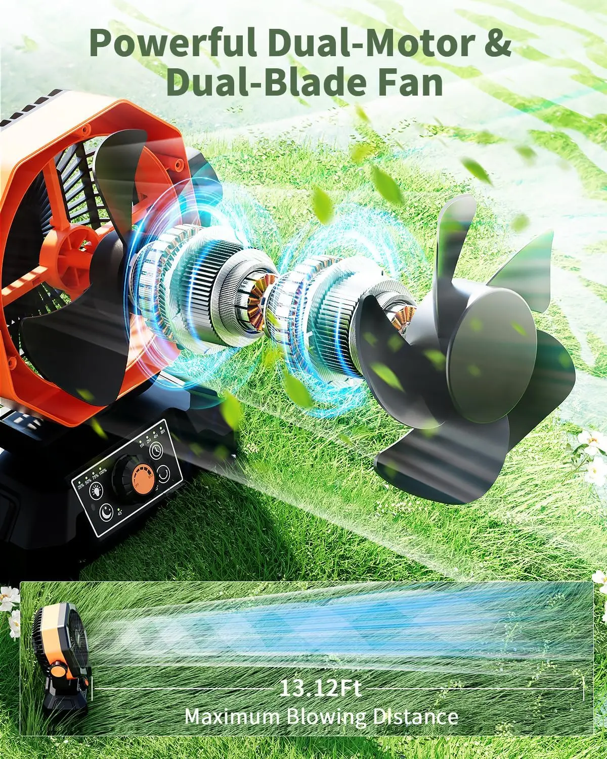 ???????? Camping Fan with ???? ?????, Battery Operated Fan with 4 LED Lantern, 8 Speeds Desk Fan with Remote image 3
