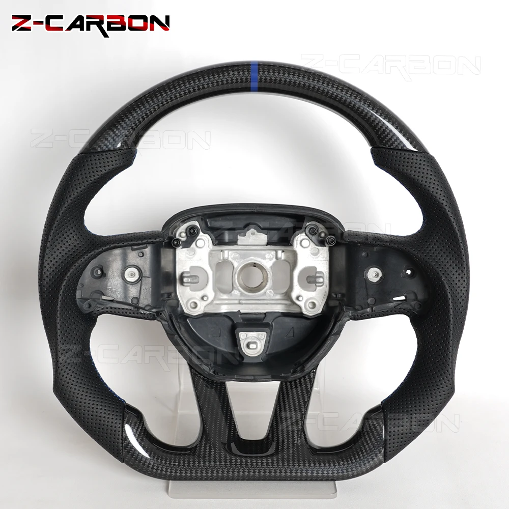 

Carbon Fiber Steering Wheel For Dodge Charger Durango SRT Hellcat 15+ With Heated Perforated Leather Blue Center Line Stitching