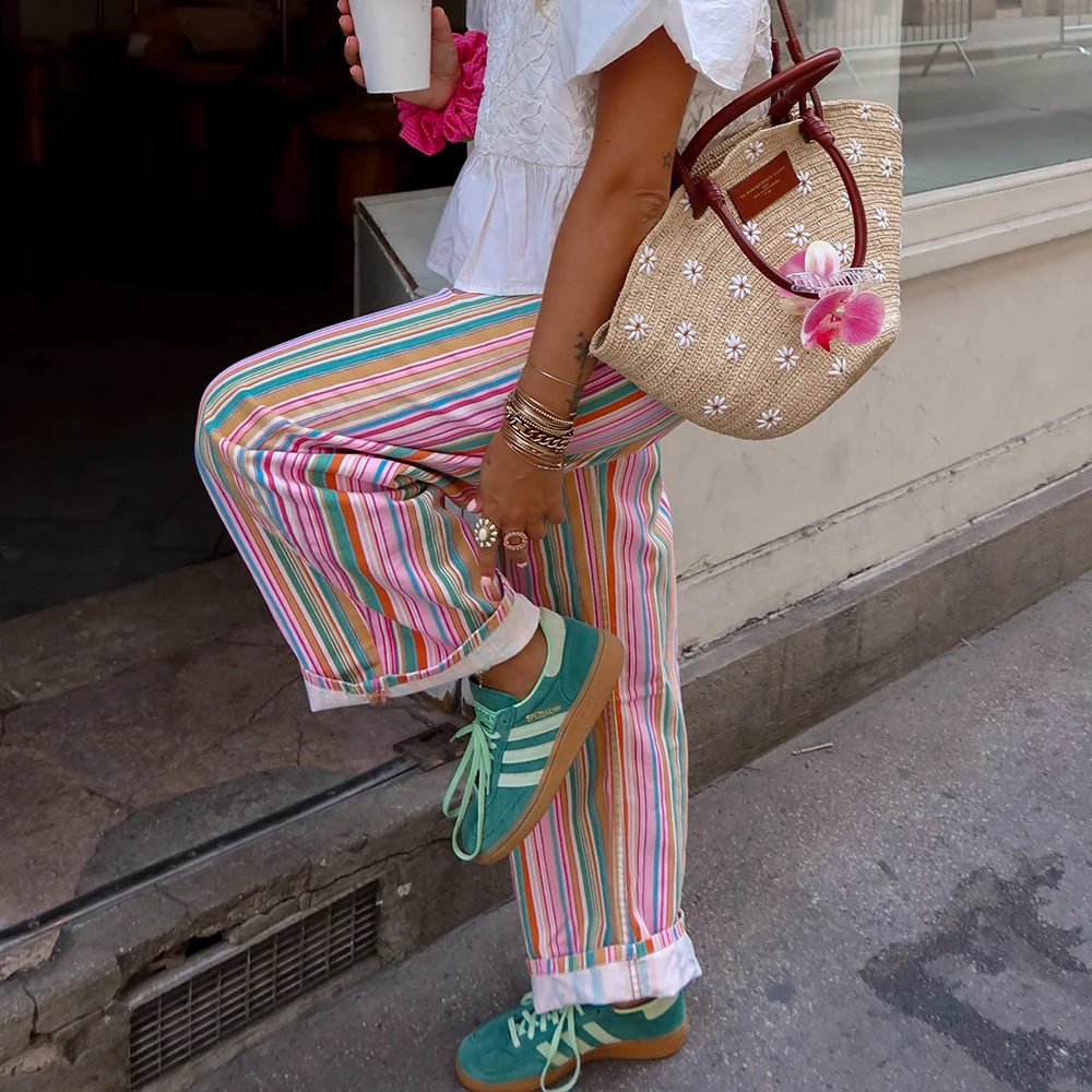 KONDALA Schicke Gestreifte Streetwear Herbst Damen Lange Hose Mode 2026 Reißverschluss Modern Urlaub Locker Lässig Y2K Coole Damenhose – Detail 7