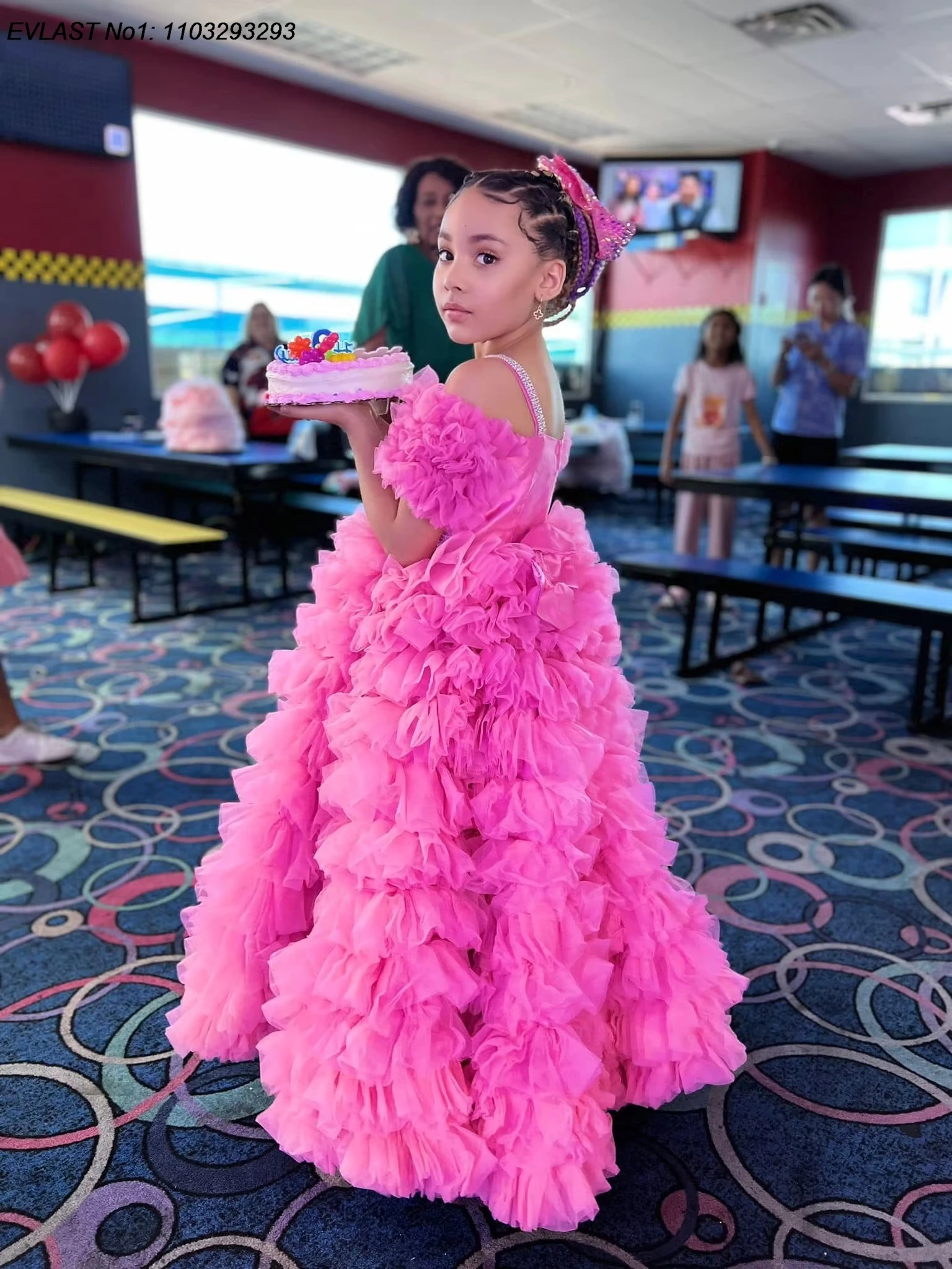 EVLAS Customized Lovely Pink Girls Birthday Party Gowns Litter Princess Flower Girl Dress For Wedding Puffy Skirt Child TFD166