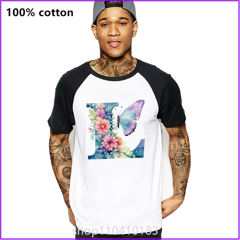 Acuarela Letra L Con Una Mariposa Y Flores Rosas T Shirts For Men'S Women Tshirt T-Shirt Cotton Long Sleeve Compression Tee Logo