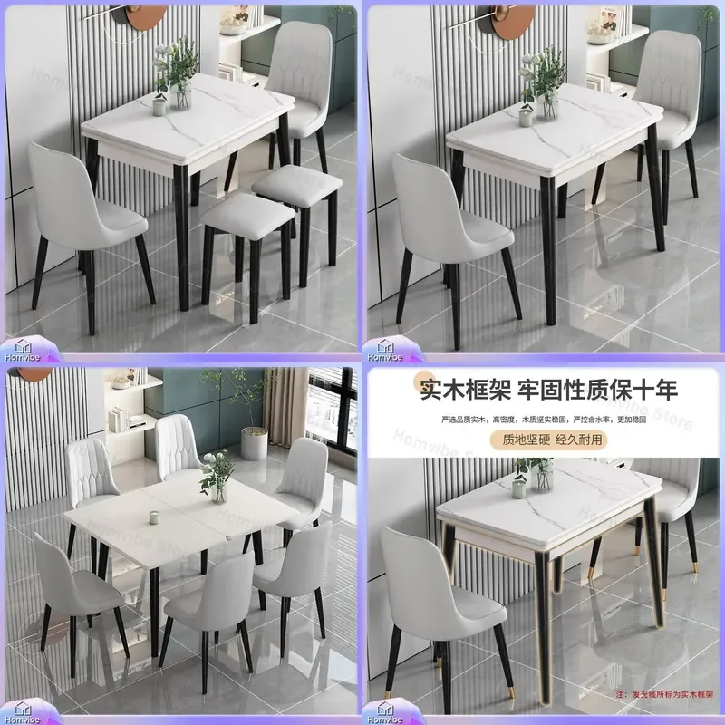 Folding Dining Table for Small Apartment Solid Wood Retractable Rectangular Table Light Luxury Simple Table and Chair