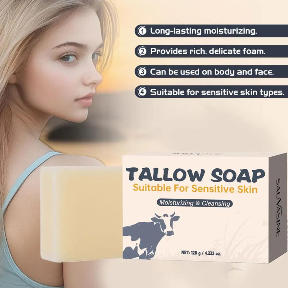 

120g Beef Tallow Soap Face & Body Moisturizing & Cleansing & Smoothing Natural Grass Fed Tallow Soap Bar for Sensitive Skin V0T0