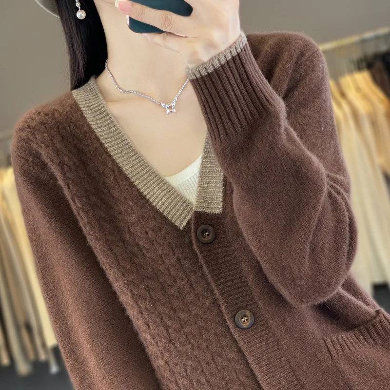 YSC2024 New Women\'s Classic Australian Pure Wool Thick Knitted Cardigan Long Sleeve Casual Quality Knitted Sweater