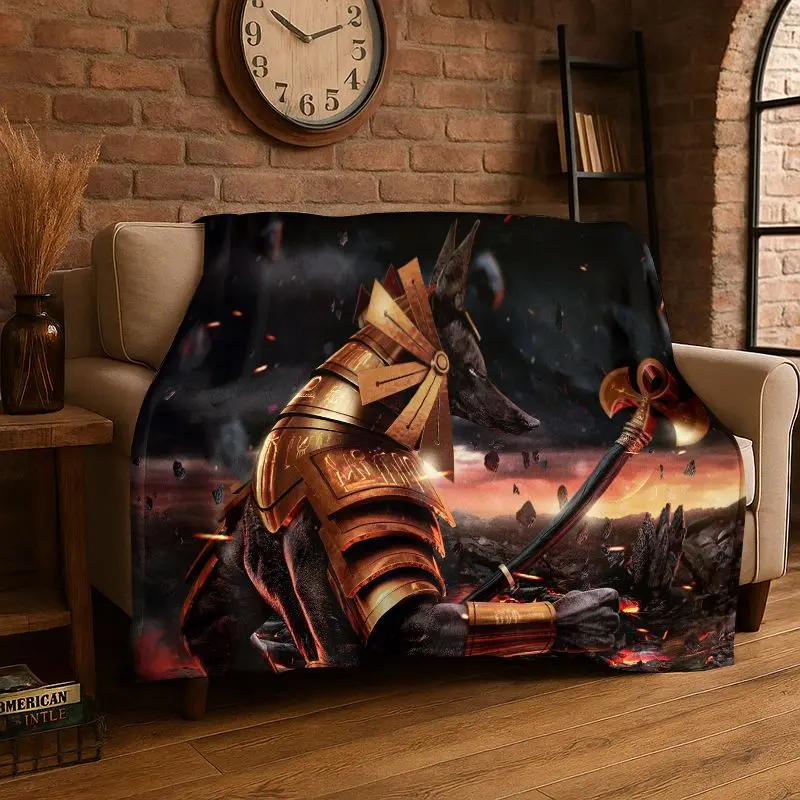 Retro Anubis Pharaoh Egyptian Gods Flannel Blanket Soft Throw Blanket for Bedroom Living Room Bed Travel Camping Picnic Cover