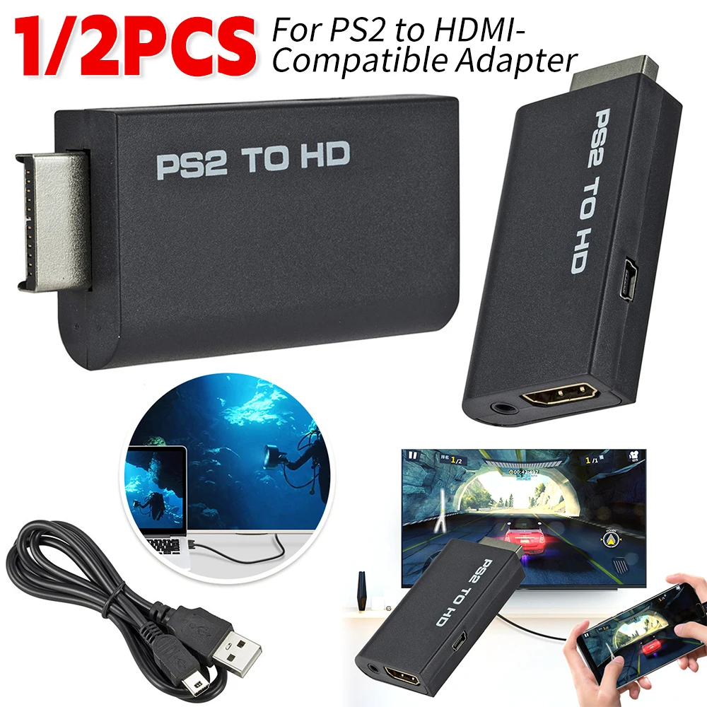 For PS2 to HDMI Converter Full HD Audio Video Adapter 480i/480p/576i with 3.5mm Audio Output for All PS2 Display Mode