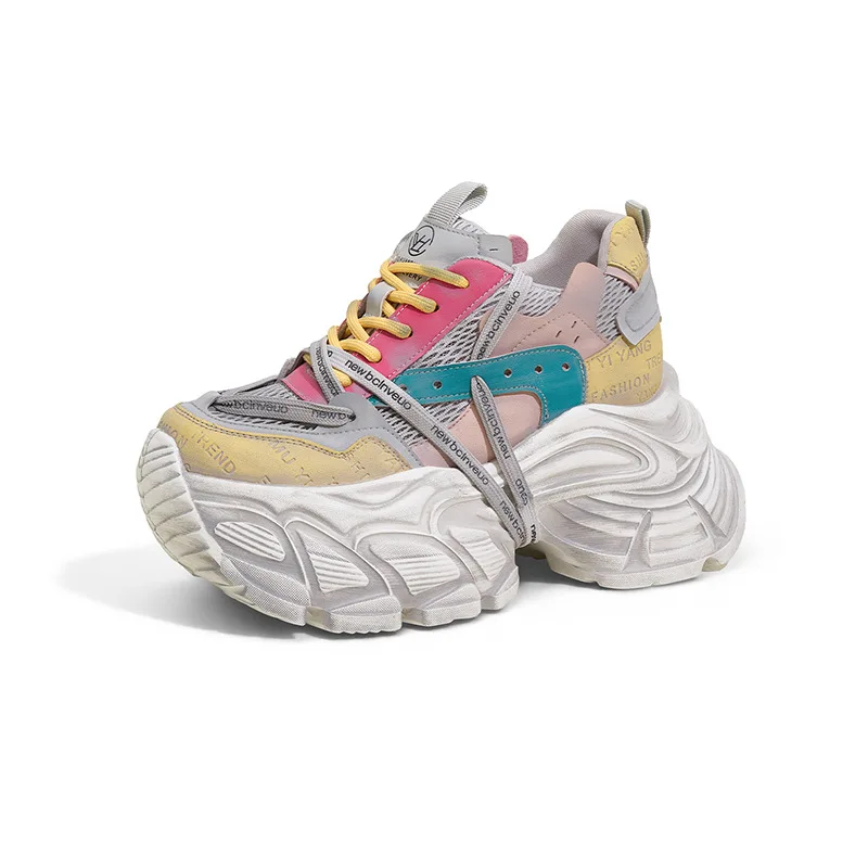 

Новые летние кроссовки 2026 года на массивной подошве, вулканизированные спортивные туфли с дышащей сеткой, повседневные кроссовки на платформе для бега, женские, 10 см