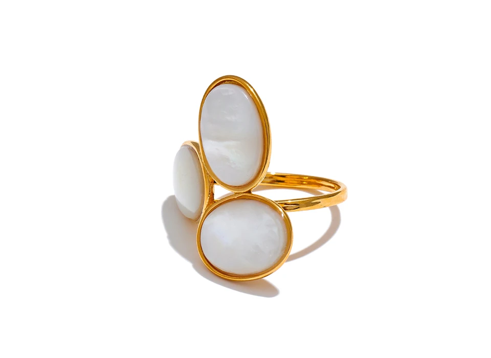 Yhpup Luxuriöser, hochwertiger, natürlicher Muschel-Blume, goldener, verstellbarer Ring, modischer Charm-Schmuck aus Edelstahl 316, gegossener Technologie – Detail 6