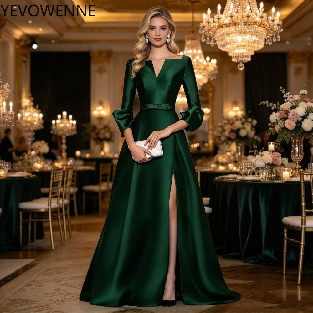 Elegant Satin Mother Of The Bride Dress Side Split Wedding Guest Dress for Women 3/4 Sleeves Chic Mother Of The Groom Dress